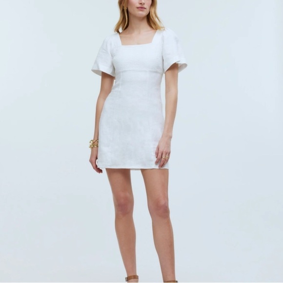 NWT Madewell Size 00 Square Neck Mini Dress 100% White Linen Cutout Romantic - Picture 2 of 10